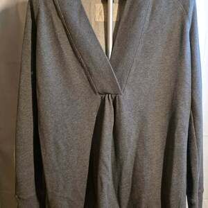 LOFT Lounge Gray 100% Cotton Hooded V-Neck Pullover Sweatshirt